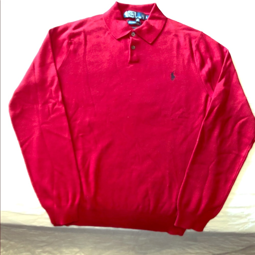 Men’s Polo long sleeved knit shirt-red L